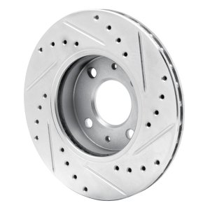 Nissan Sentra Brake Rotor (1) - Front Left - R1 Concepts - Drilled & Slotted - Silver - `88-`06
